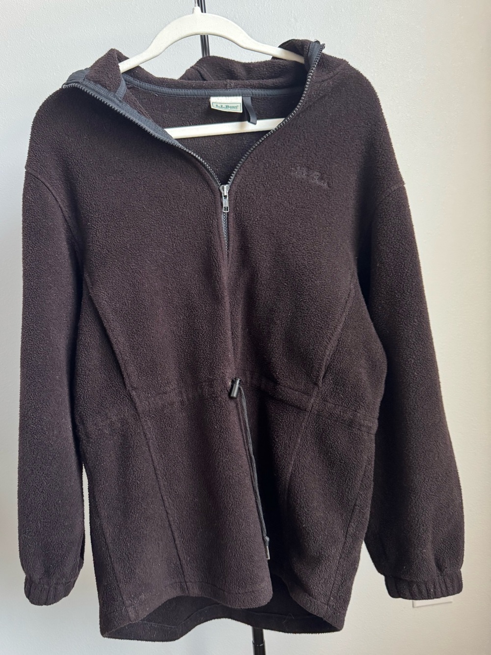 Vintage Y2k .L. Bean cursive Maine Brown Fleece Hoodie Jacket size L Rare